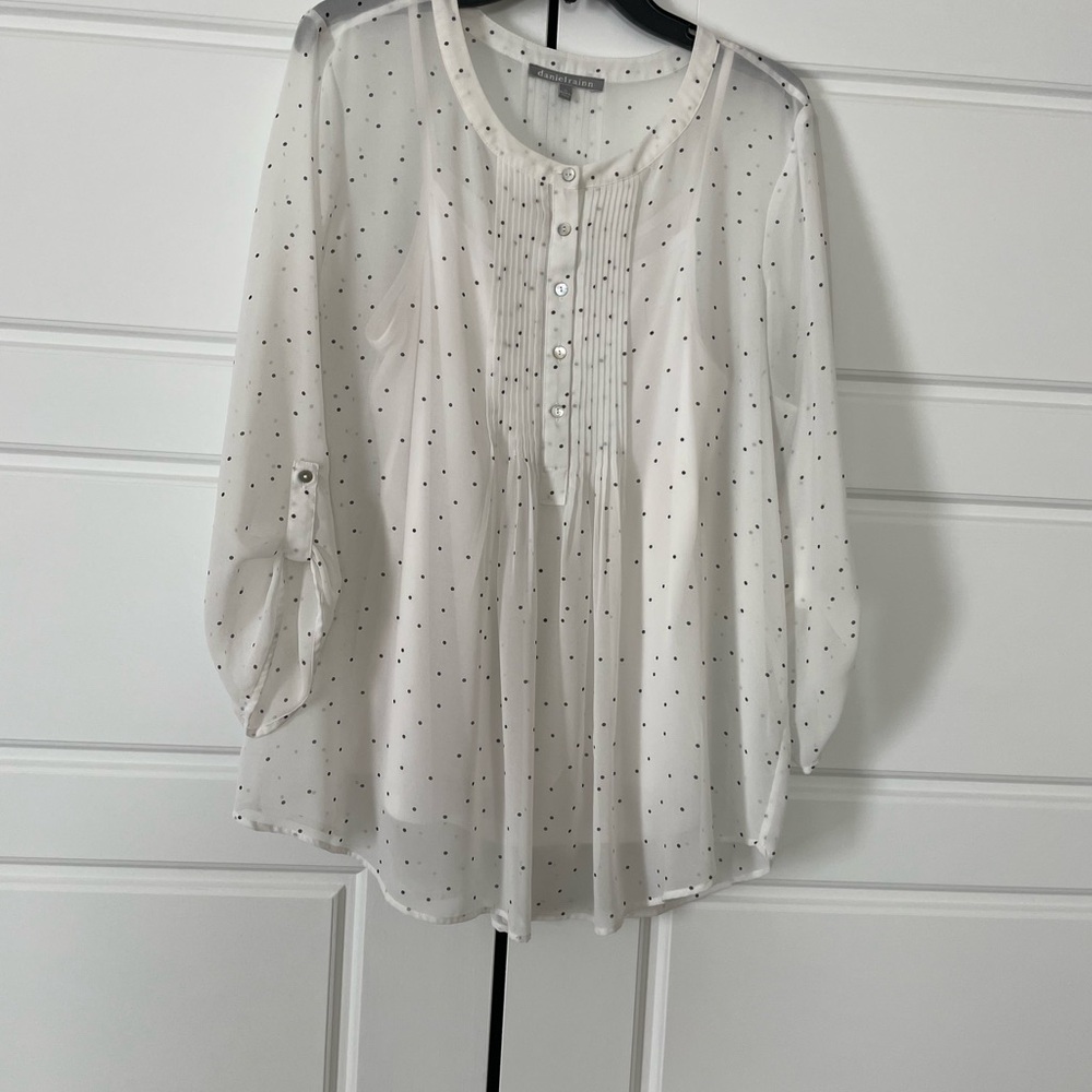 Daniel Rainn Sheer White Blouse with Black Dots